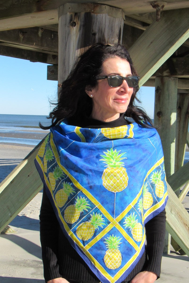 #SS208-Pineapples in Yellow and Blue Scarf