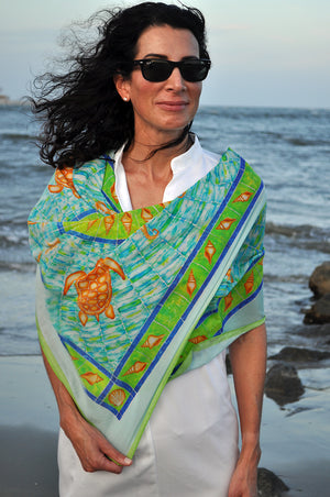 Sea Glass Square Scarf by Eden Shell on Model