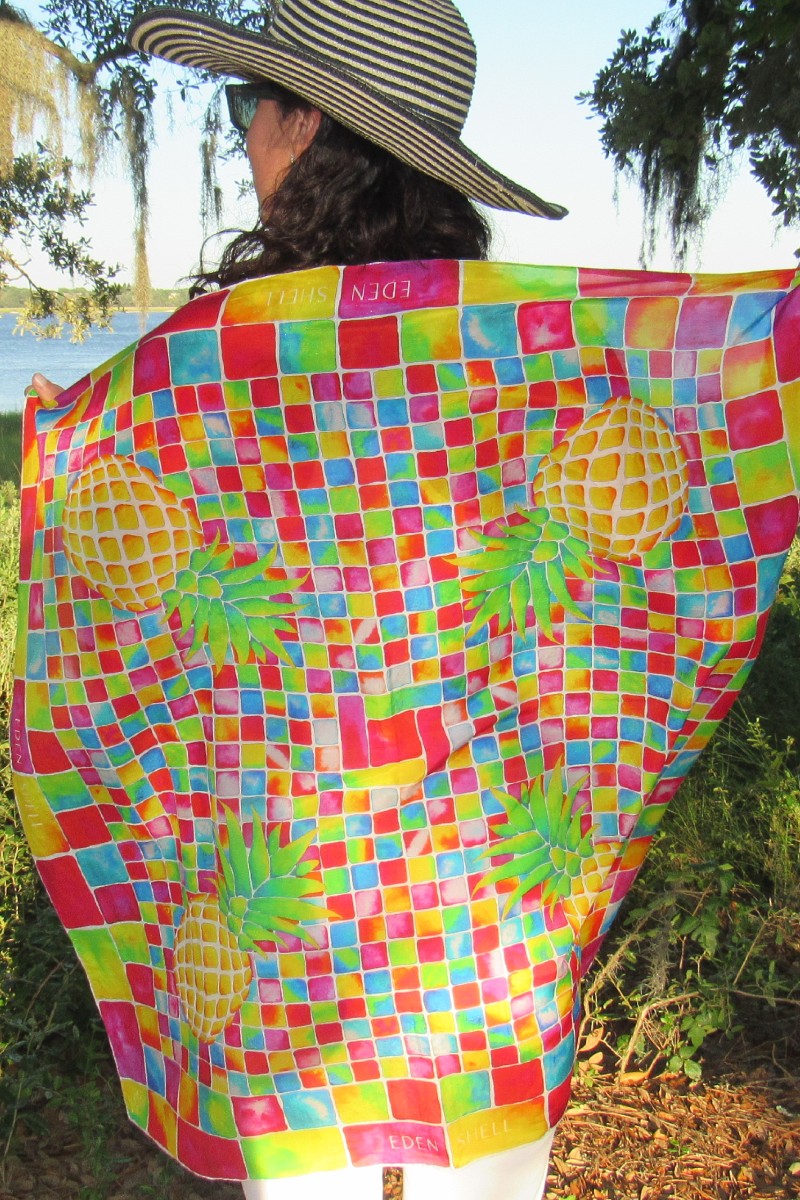 #SS201-Mosaic Pineapple Square Scarf