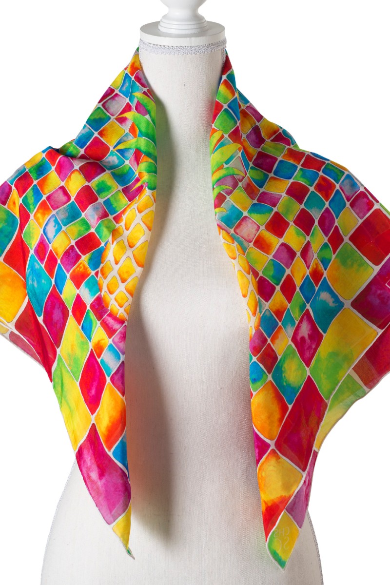 #SS201-Mosaic Pineapple Square Scarf