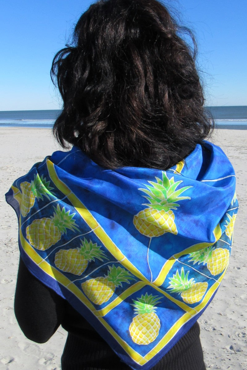 #SS208-Pineapples in Yellow and Blue Scarf