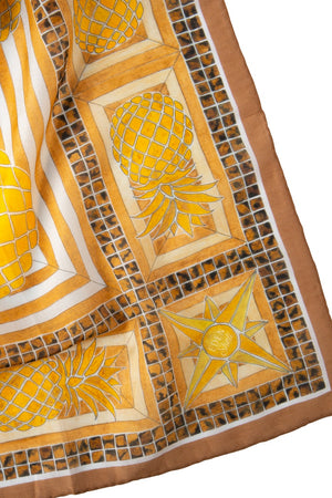 #SS228-Golden Pineapples Palms Square Scarf
